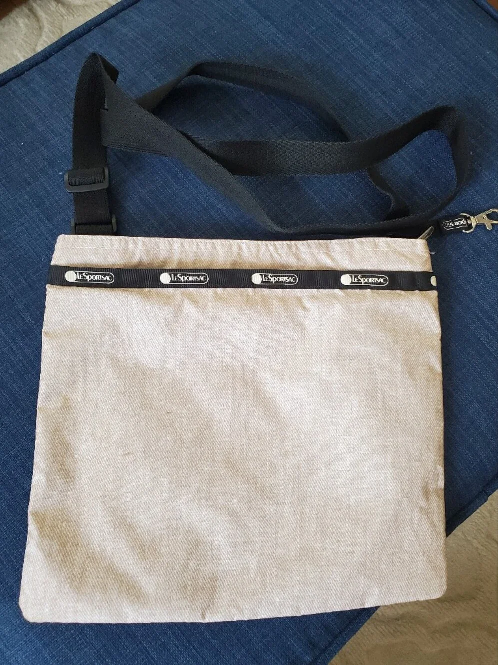 Lesportsac Beige Nylon Messenger Bag with Black Trim